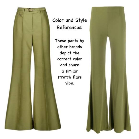 NWOT Trina Turk Vibrant Olive Green High Waisted Side Zip Flared Pants size 6 - Picture 2 of 13